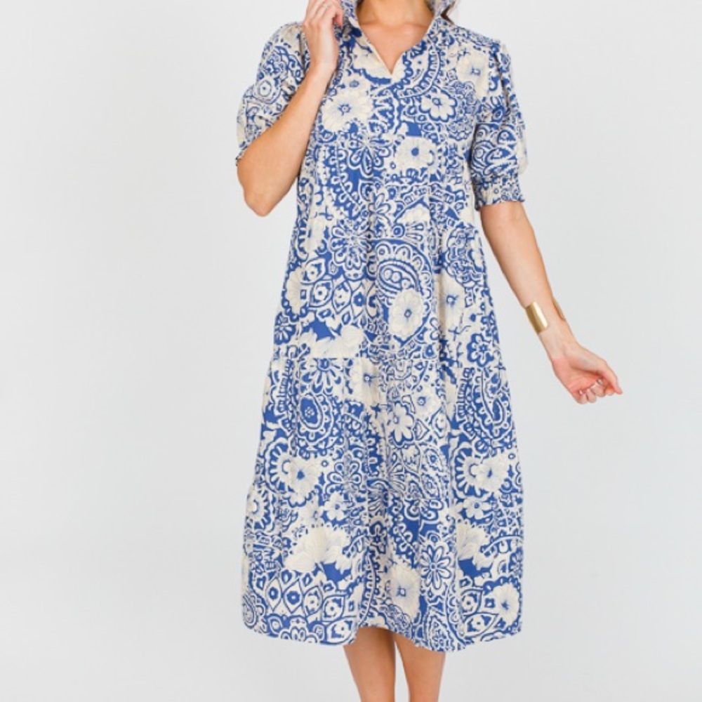 SARAH FLORAL MIX MIDI, BLUE